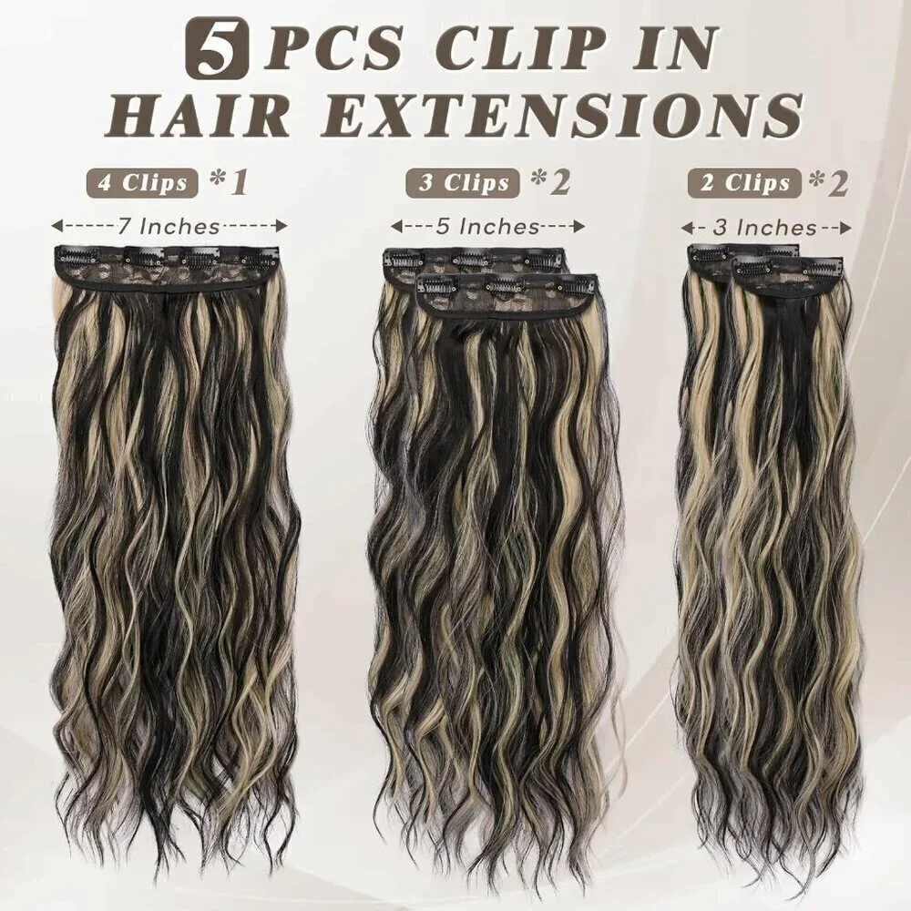 Clip in Hair Extensions - 20 Inch Highlight Wavy Clip in Hair Extensions for Wom